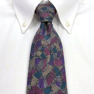 Missoni Cravatte Silk Tie Italy Vintage Fan Abstract Geometric Purple Blue Gold